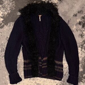 Free People Navy and Black Knit Cardigan